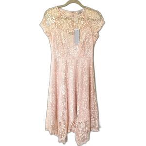 Stella Clothing Pink Lace Uneven Hem Lined Party Feminine Romantic Dress 10 (M)